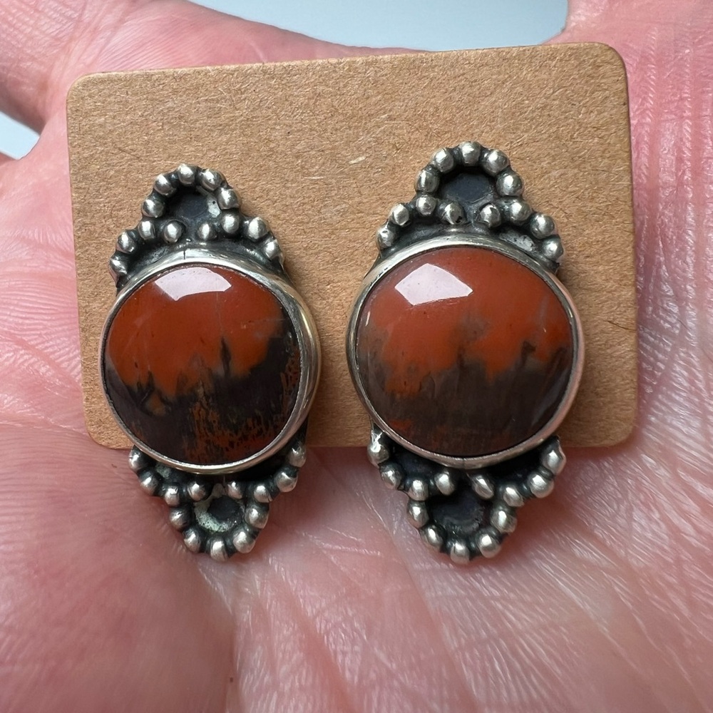 Petrified Wood Sterling Silver 925 Screw Back Earrings